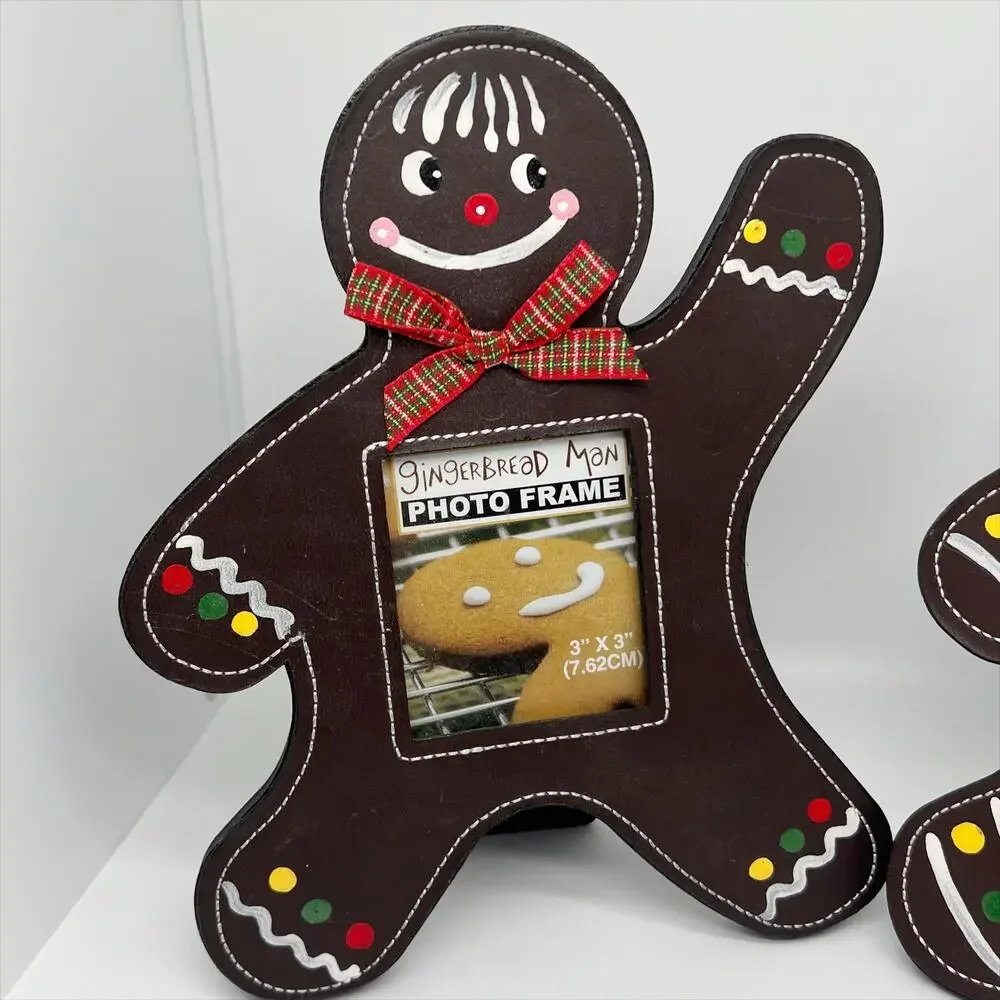 Set of 2 Decorated Gingerbread Man 3x3 Photo Picture Frames Decorative